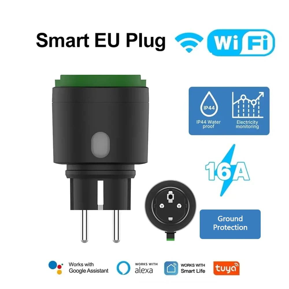 Presa Intelligente WiFi da Esterno EU 16A Tuya, Impermeabile IP44 con Monitoraggio Energetico, Compatibile con Alexa e Google Home