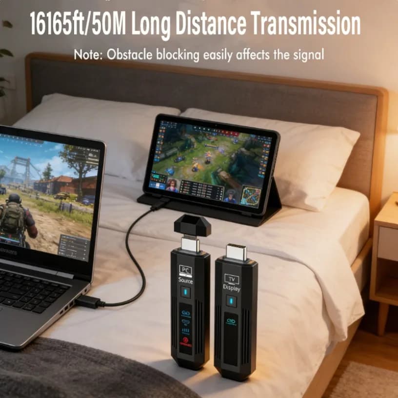 Trasmettitore e Ricevitore Video Audio Wireless HDMI-Compatibile 1080P 50M, Adattatore Display per TV Box, Monitor, Proiettore