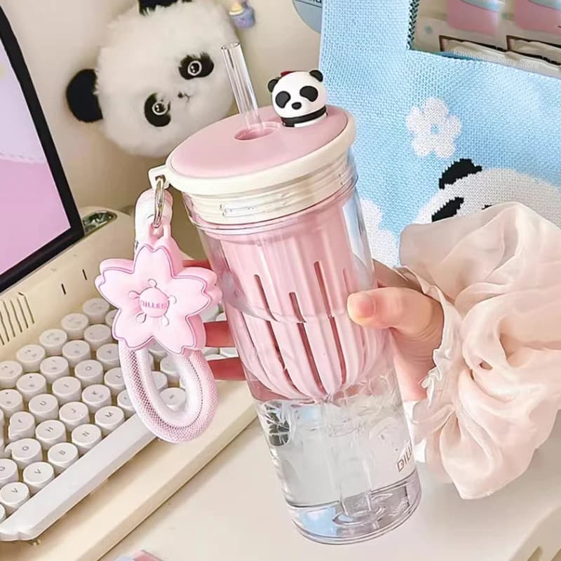 650 ml Kawaii Water Bottle With Cute Sakura Filter And Panda Tritan Sport Coffee Tea Tea Cup Gym Bottle Gift For Girl Woman