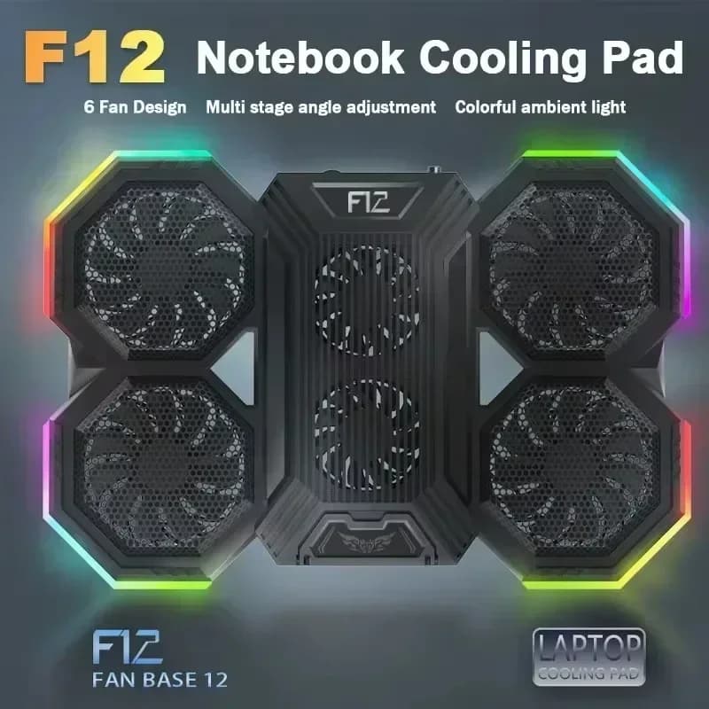 NUOVO Supporto Raffreddante per Laptop F12, 2600rpm, Pieghevole, 6 Altezze Regolabili, per Tablet e Notebook da 12-21 Pollici