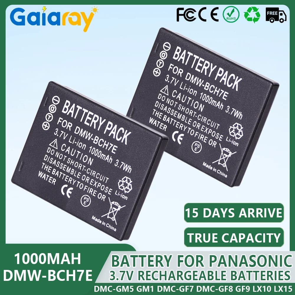 Batteria ricaricabile per fotocamera DMW-BCH7E per Panasonic DMW-BLH7PP Lumix DMC-GM5 GM1 DMC-GF7 DMC-GF8 GF9 LX10 LX15 1100mAh