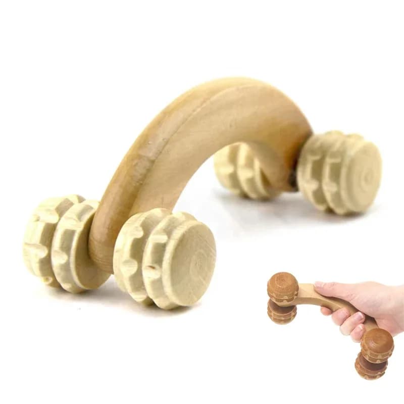 Il tessuto per terapia del legno con rullo per massaggio con ingranaggi in legno tenuto in mano per lenire il collo, intaglio del corpo, dragaggio meridiano, la perdita di peso può essere utilizzata