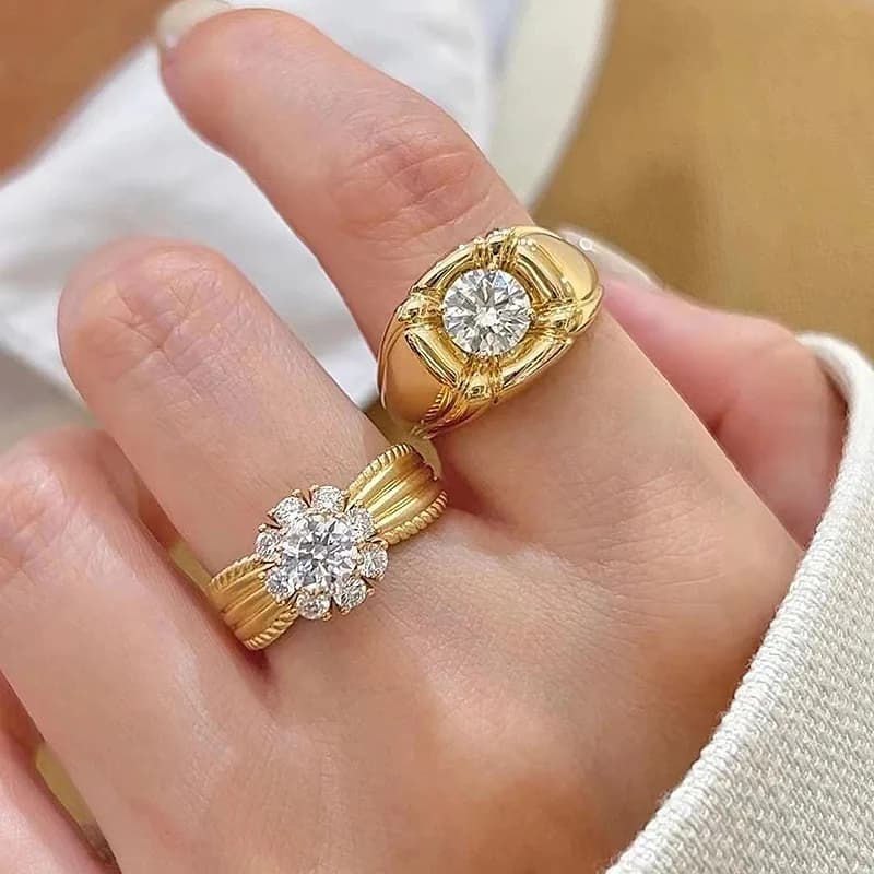 Anelli romantici di girasole con diamanti pieni di diamanti per le donne Anello di fidanzamento retrò viola chiaro spazzolato ampio regalo di gioielli classici