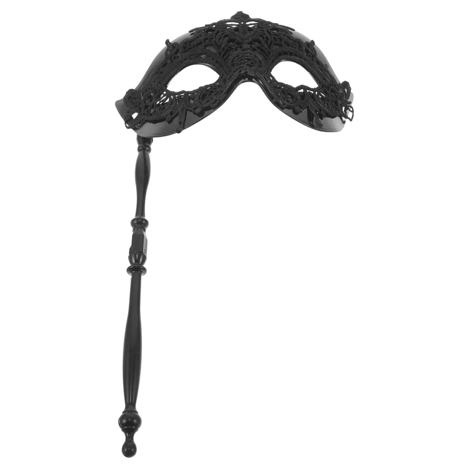 Half-face disguise mask Elegant lace design with costume party handle Halloween Carnival Black theatrical show