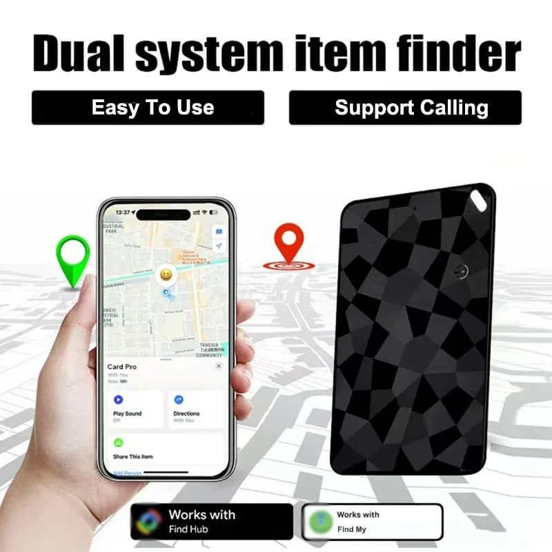 Localizzatore di schede a doppio sistema da 1 pz compatibile per Find Hub/Trova la mia app Tracker Portafoglio compatto/Rastreatore portachiavi per smartphone Chiave per animali domestici