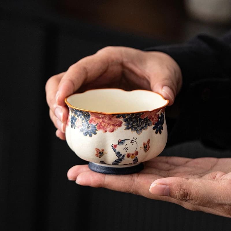 Personal Scent Sniffing Master Cup Rock Porcelain Cat Design for Gongfu Tea Ceremony Cozy Home Use Gift Idea