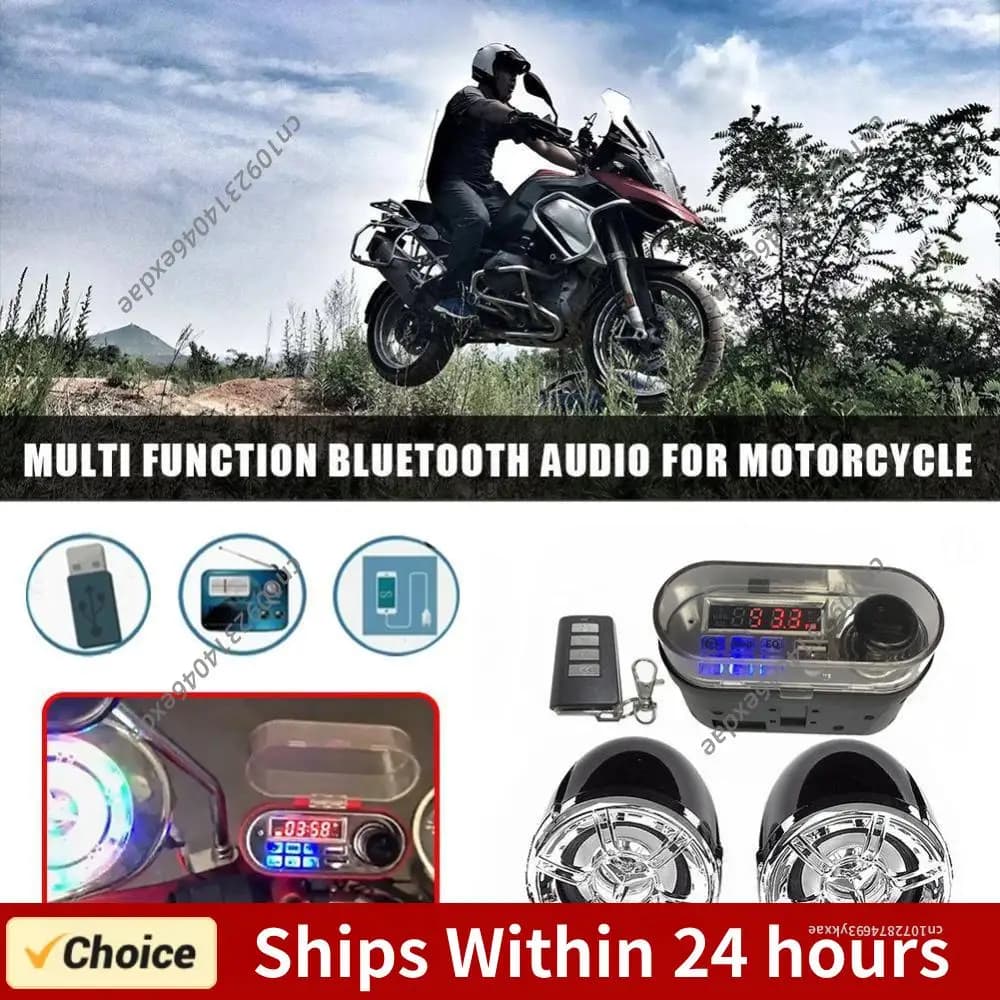 Radio da manubrio per moto 12V con due altoparlanti, sistema audio impermeabile per moto, altoparlanti stereo, caricatore USB, compatibile con Bluetooth