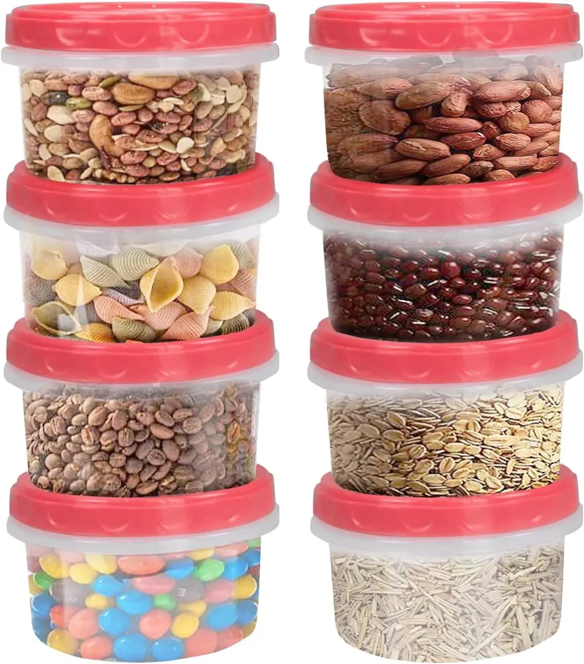 Confezione da 8 Contenitori Riutilizzabili in Plastica da 240 ml con Coperchi per Conservazione Alimenti, Snack, Pranzo