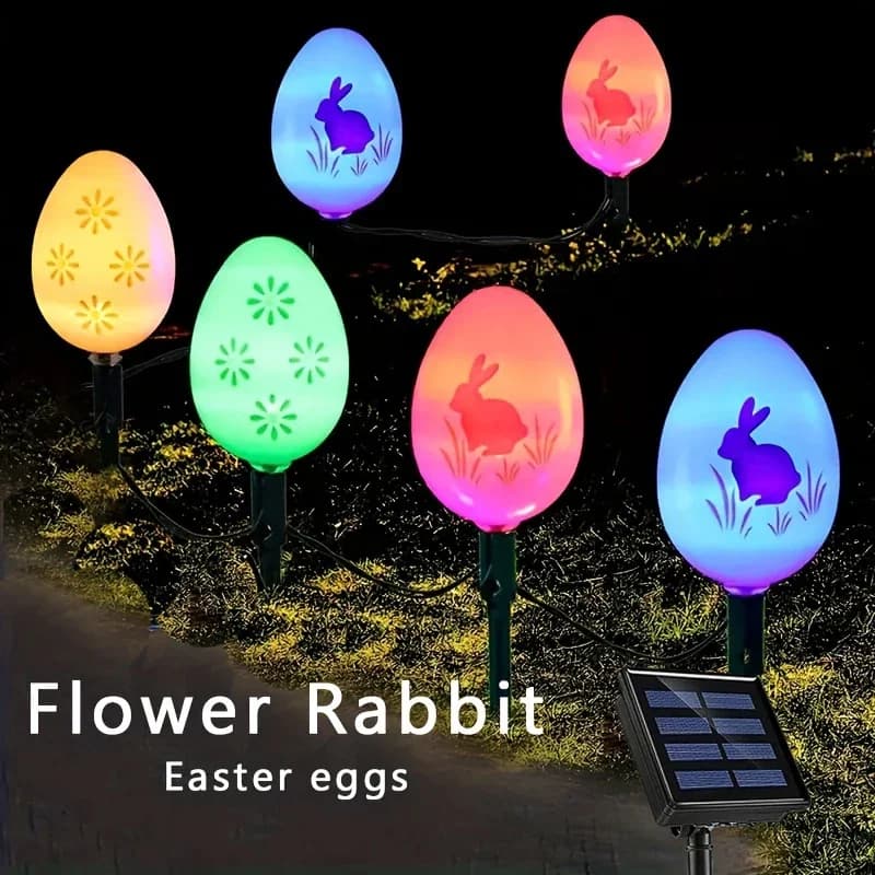 Luci solari da terra a forma di uovo di Pasqua da 3,5M/5M, luci a stringa a forma di uovo di coniglio, luci decorative per giardino, prato, luci per atmosfera festiva