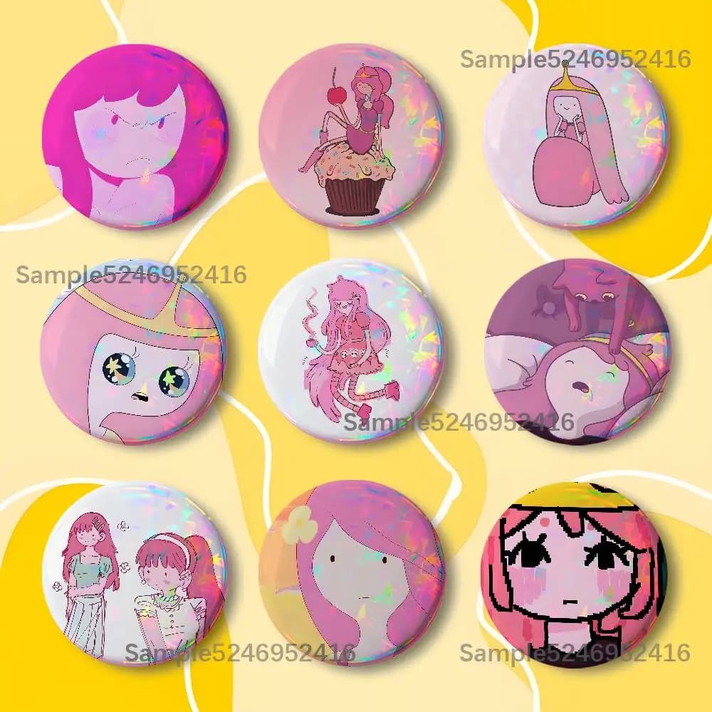 B-Bubblegum-es Pink Princess-es Round Button Pins Badge Creative Brooches Backpack Clothes Decoration Fashion Jewelry Gifts