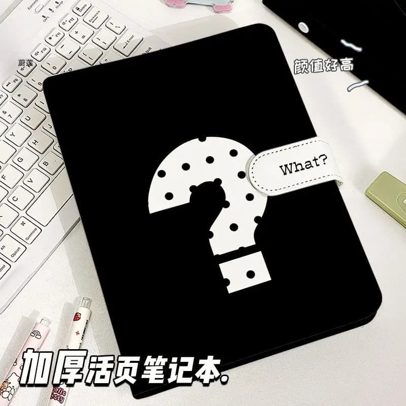 Question Mark Black Print PU Leather A6A5 Loose Leaf Binder Notebook Detachable Magnetic Snap Journal Planner for School