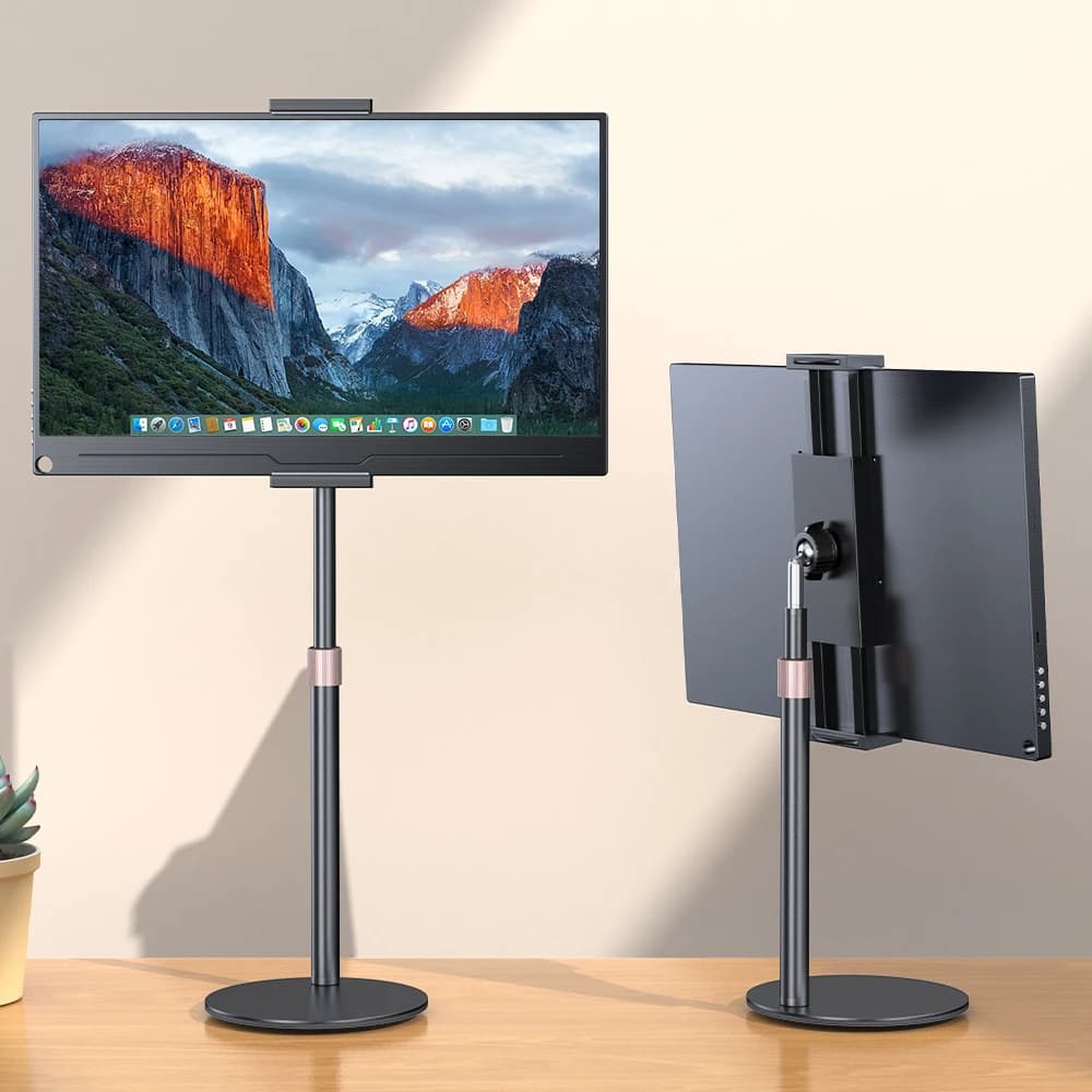 Supporto per monitor portatile girevole a 360° UPERFECT Supporto per monitor Vesa regolabile in altezza Supporto da scrivania a basso profilo fino a 17,3"