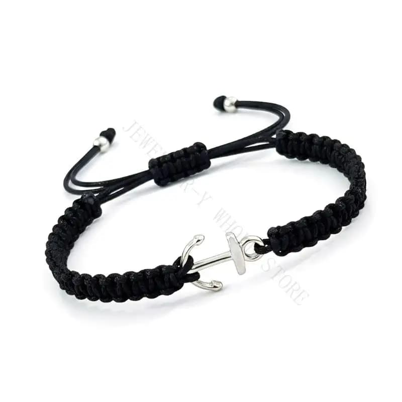 R7UF Trendy Marine Theme Adjustable Braided Rope Bracelet Anchors Pendant Unisex
