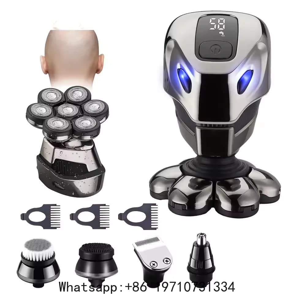 Men Electric Head Shaver 7D Magnetic Razor Hair Trimmer Rechargeable LED Display Waterproof Beard Shavers Wet Dry Hair Trimmer
