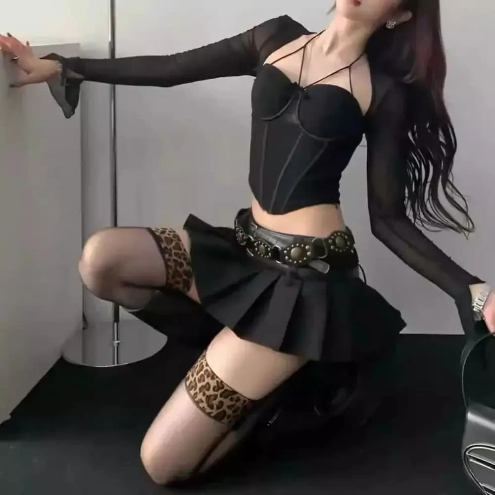 Calze a Tubo Sexy con Motivo Leopardato, Antiscivolo, Trasparenti e Lucide, Calze Sopra il Ginocchio 20D, Lingerie Femminile