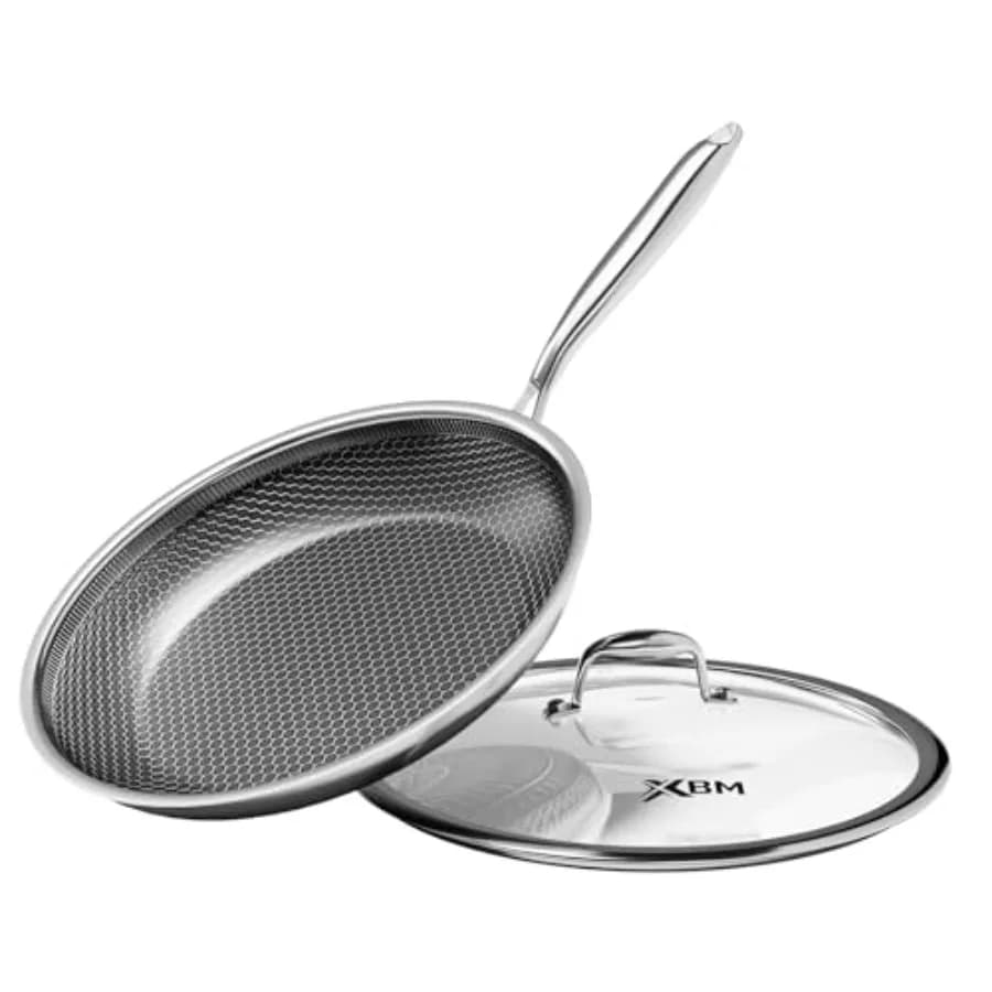 Padella Antiaderente con Coperchio 12 Pollici, in Acciaio Inossidabile Resistente, Compatibile con Piani a Induzione, Senza PFOA, Antigraffio, D