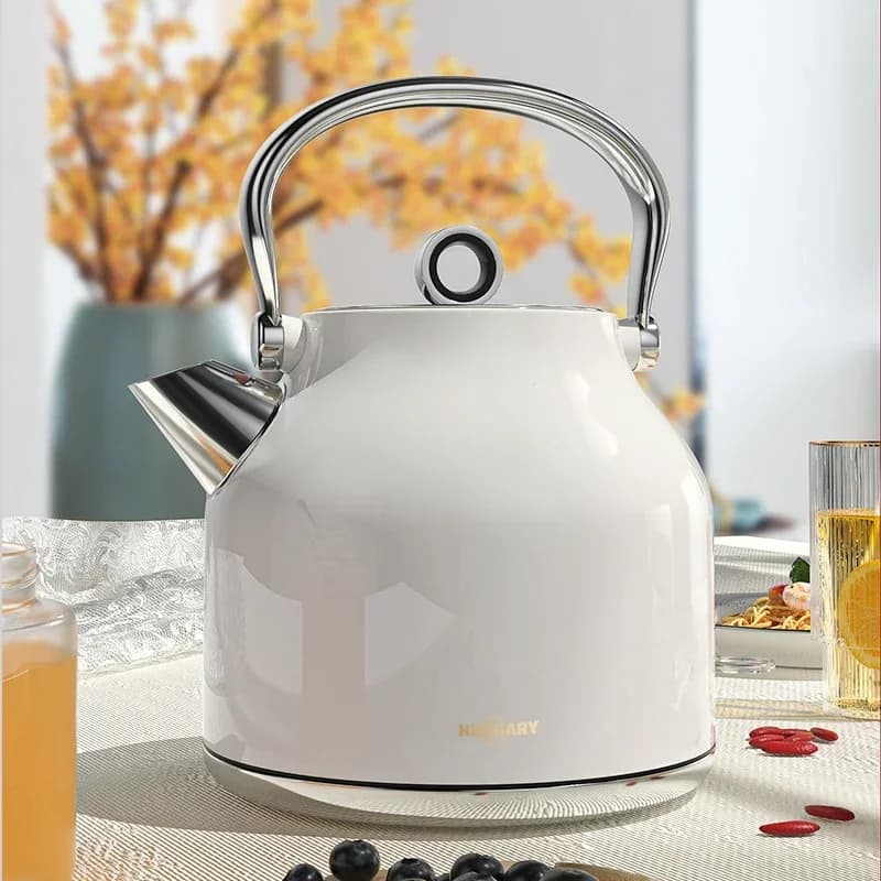 220V HUOGARY Retro Electric Kettle with Large Capacity and Automatic Shut-Off, European Style Stainless Steel Water Boiler WCB