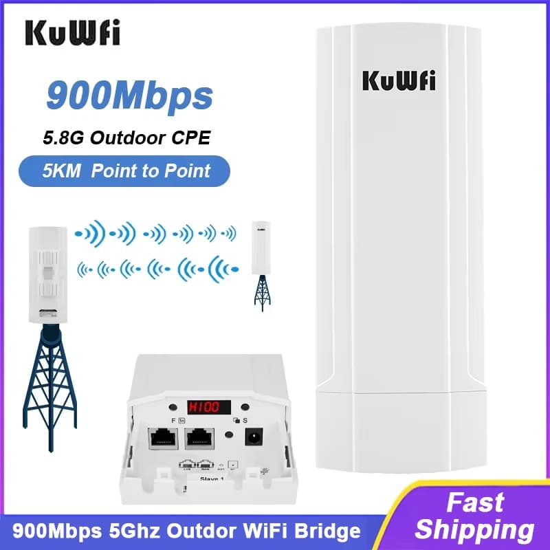 KuWfi 900Mbps 5GHz Router WiFi esterno Ponte CPE Extender a lungo raggio PTP 5KM Copertura del segnale Wifi Porta Gigabit Modalità ripetitore AP