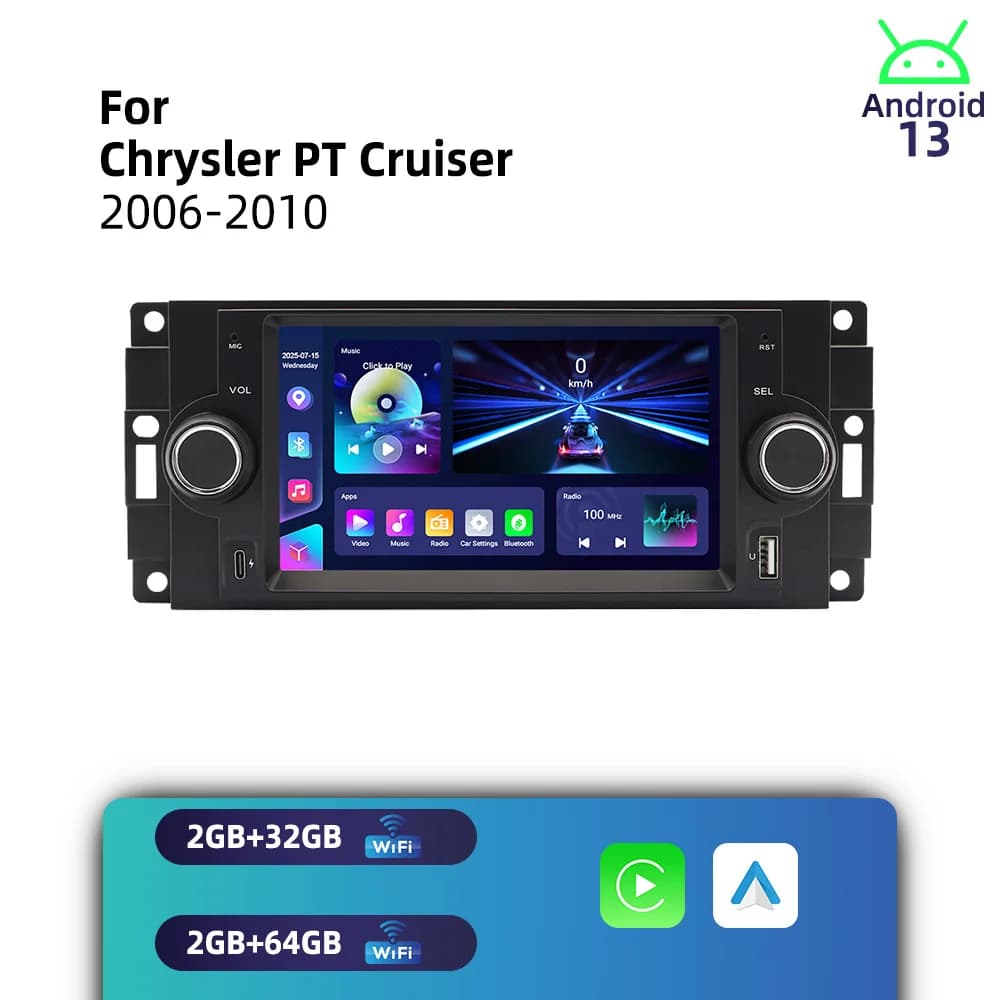 Head Unit 1Din 6.2" Screen Android Car Multimedia for Chrysler PT Cruiser 2006-2010 Carplay Radio Stereo GPS