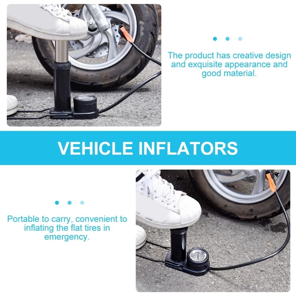 Pompa per Pneumatici Portatile con Manometro, Gonfiatore Manuale Resistente per Auto, Bici, Scooter, Veicoli, Compressore d'Aria
