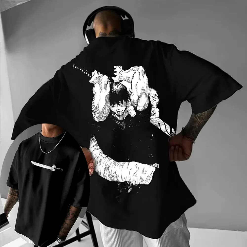 T-shirt Unisex in Puro Cotone Jujutsu Kaisen Fushiguro Toji Estate 2026 Stampa Anime Collo Tondo Ampia Manica Corta per Famiglia