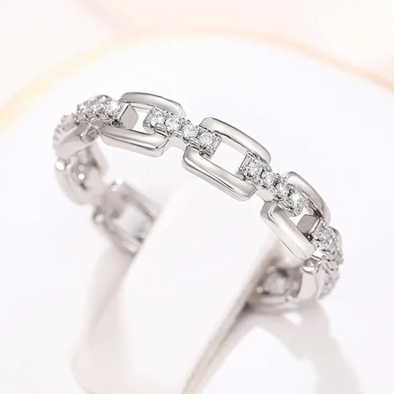 Anelli da Donna Huaya con Zirconia Cubica Brillante a Forma di Catena, Gioielli in Ottone Lucido per Matrimoni e Feste