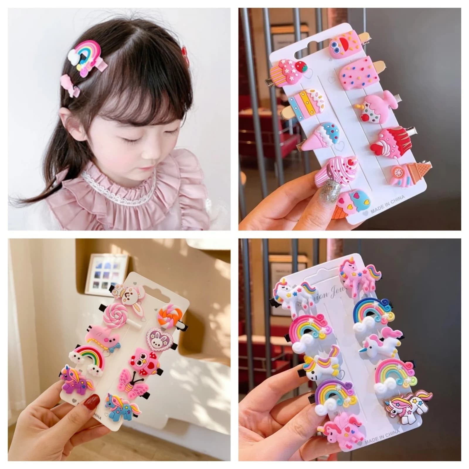 10 pcs/set new girls sympathetic cartoon unicorn hair clips children beautiful hairpins ice cream band bars fashion hair accessories