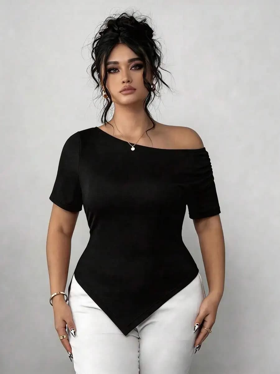 Camicetta Asimmetrica a Manica Corta da Donna, Top Elegante e Casual