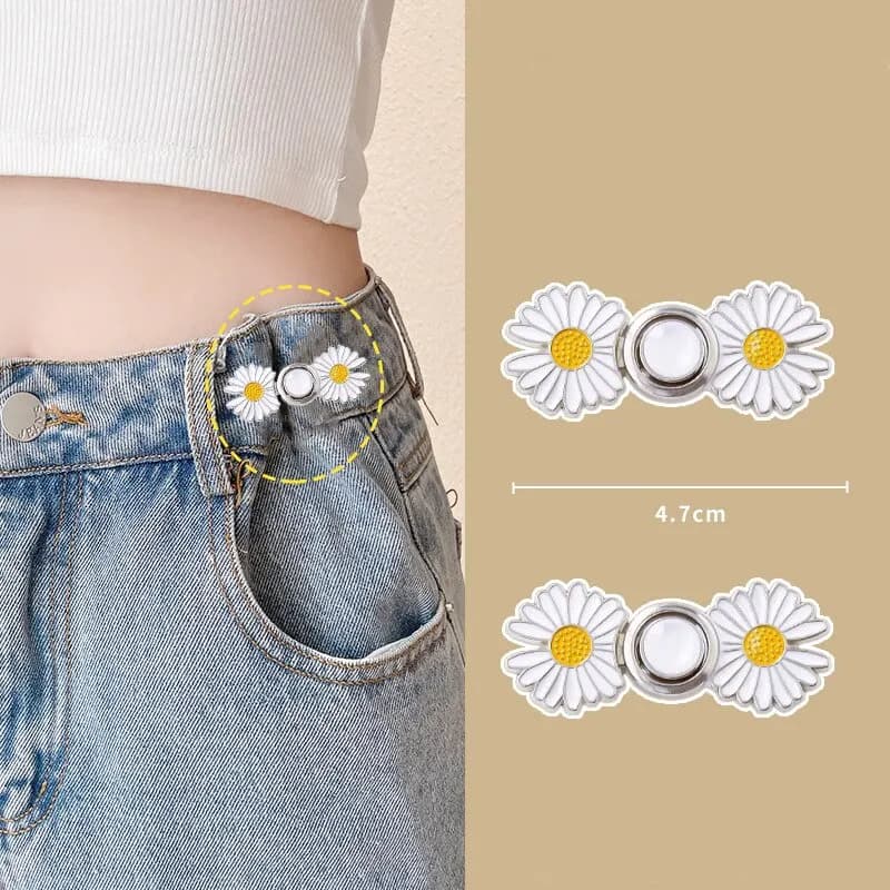 2 Pcs Daisy Flowers Pants Brooches Buckle Pins Tighten Waist Waist Clip Adjustable Snap Detachable Button For Pants Jeans E