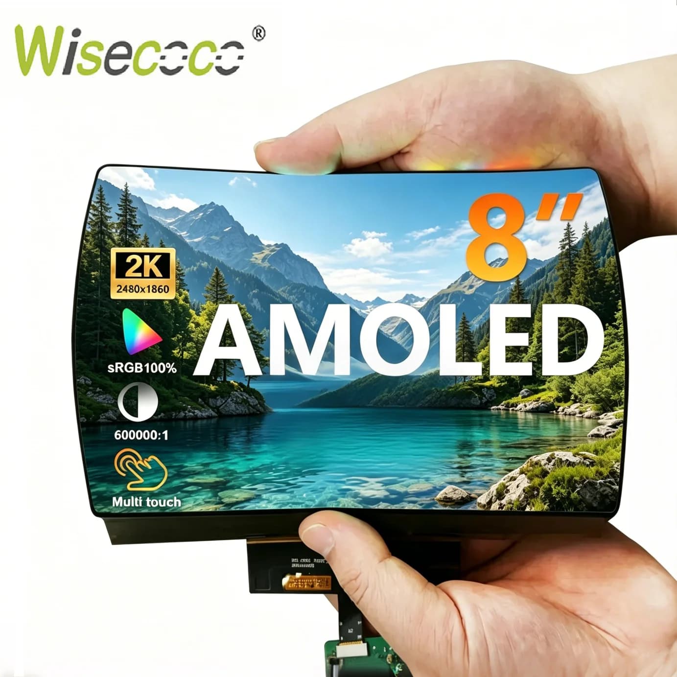 8-inch Wisecococo 2K 2480x1860 Flexible Touch Display, Foldable Screen with USB-C HDMI Driver Card for Fai-da-Te Raspberry Pi Projects