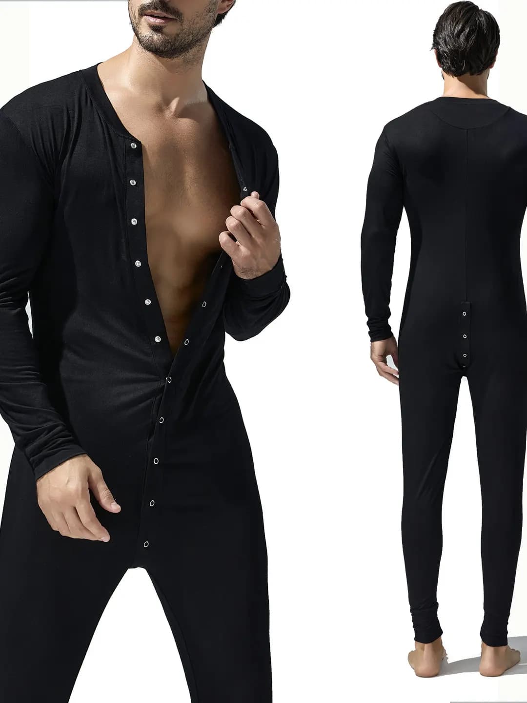 Tauwell Men Long Sleeve Button Down One Piece Pajamas Romper Full Body Jumpsuit Sleepwear Homewear Mens Onesie