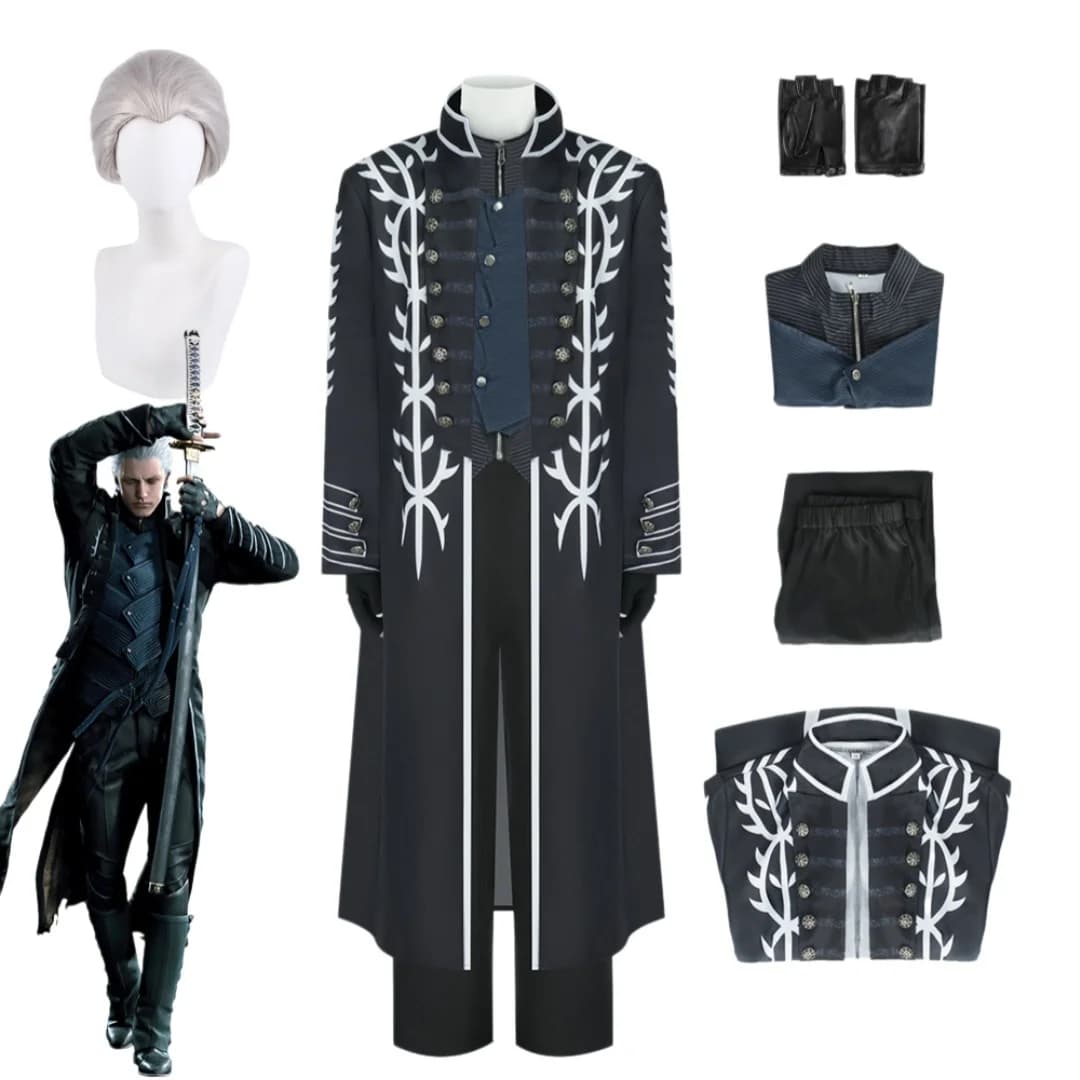 Costume Cosplay di Vergil, Outfit di Nelo Angelo con Parrucca, Set per Halloween, Carnevale, Feste a Tema Anime