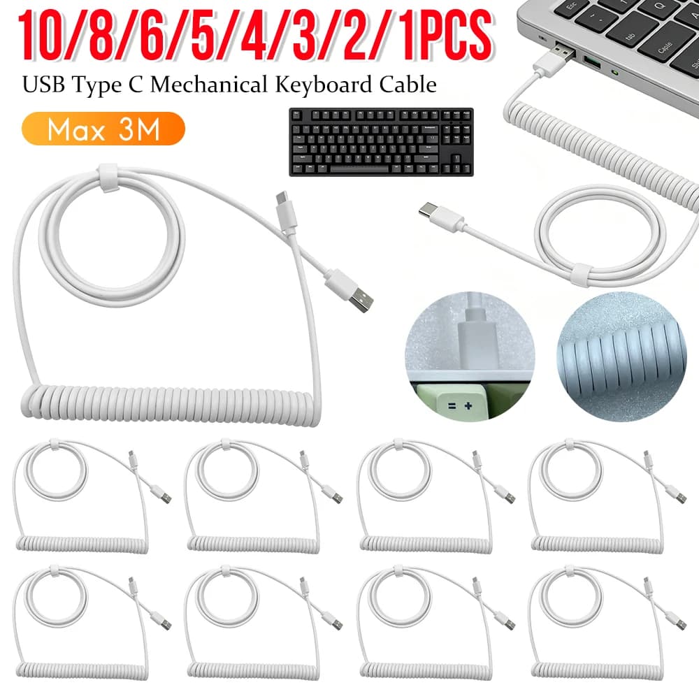 Cavo di Espansione USB Type-C da 10-1 Metri, Cavo a Spirale per Tastiera Meccanica, Connettore per Tastiere Meccaniche e Computer Desktop
