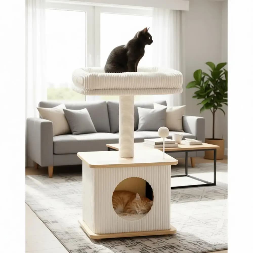 Tiragraffi Moderno per Gatti da Interno, Stile Loft Nordico, Torre per Gatti con Tiragraffi in Sisal, Letti Imbottiti Morbidi e Casette Accoglienti, da Pavimento