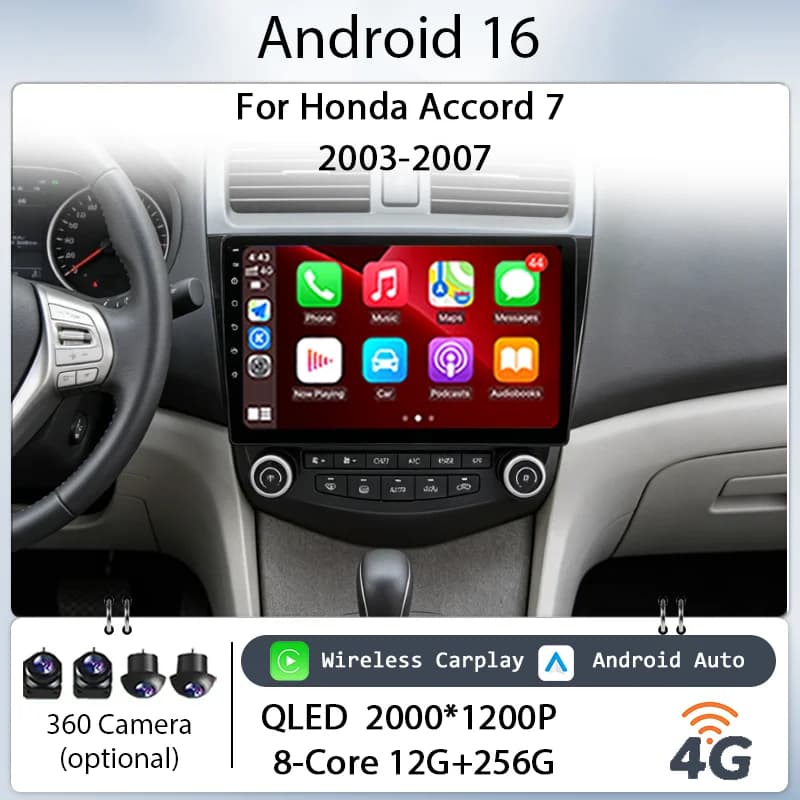 10" Android 16 for Honda Accord 7 2003‑2007 Car Stereo IPS HD Touch Screen Wireless CarPlay GPS Navi BT WiFi DSP Player Audio