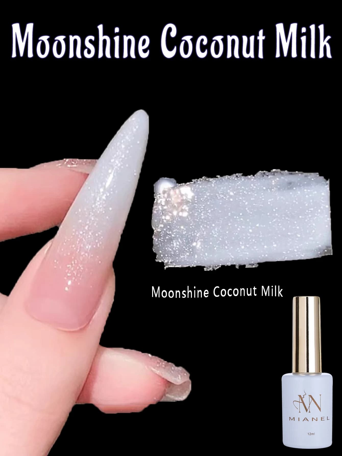 MIANEL 12ML Moonlight Cocco Latte Bianco Glitter Gel Smalto per unghie Scintillante Diamante schiacciato Smalto per unghie Nail Art Salon