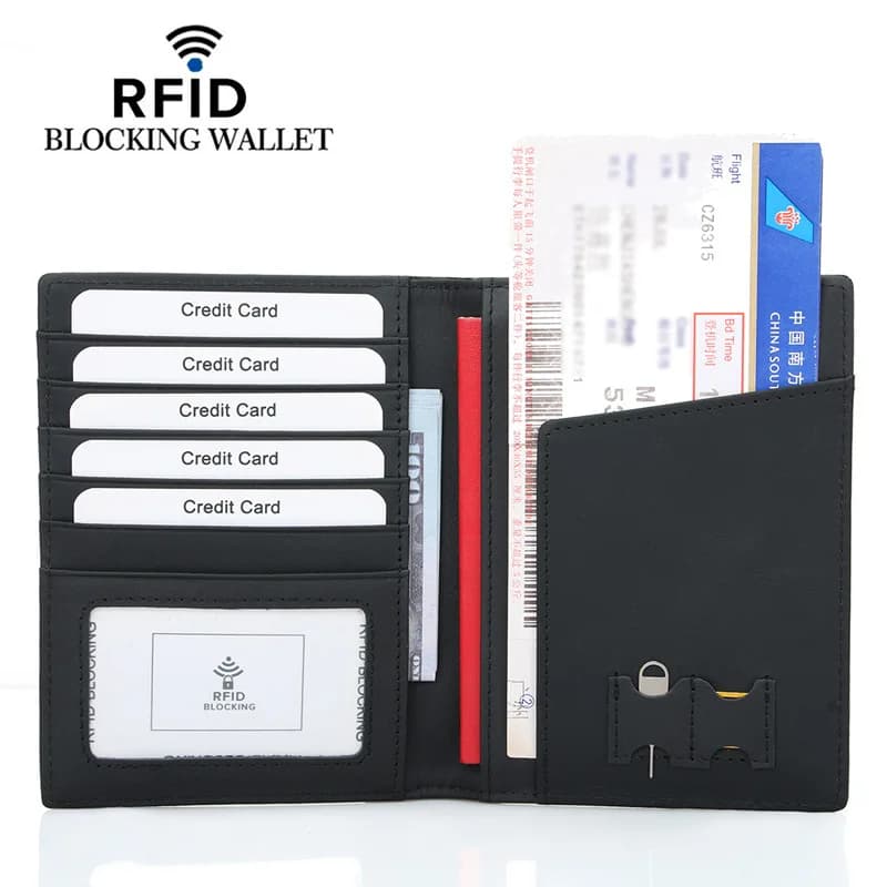 Porta carte per passaporto in vera pelle Porta biglietti di volo con copertura protettiva per passaporto RFID multifunzionale
