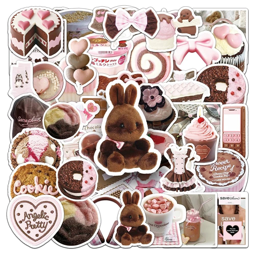 10/30/50pcs Ins Stile Rosa Marrone Graffiti Adesivi Carino Estetico Adesivo Decorazione Bagagli Chitarra Telefono Frigo Ragazza Decalcomanie Giocattolo