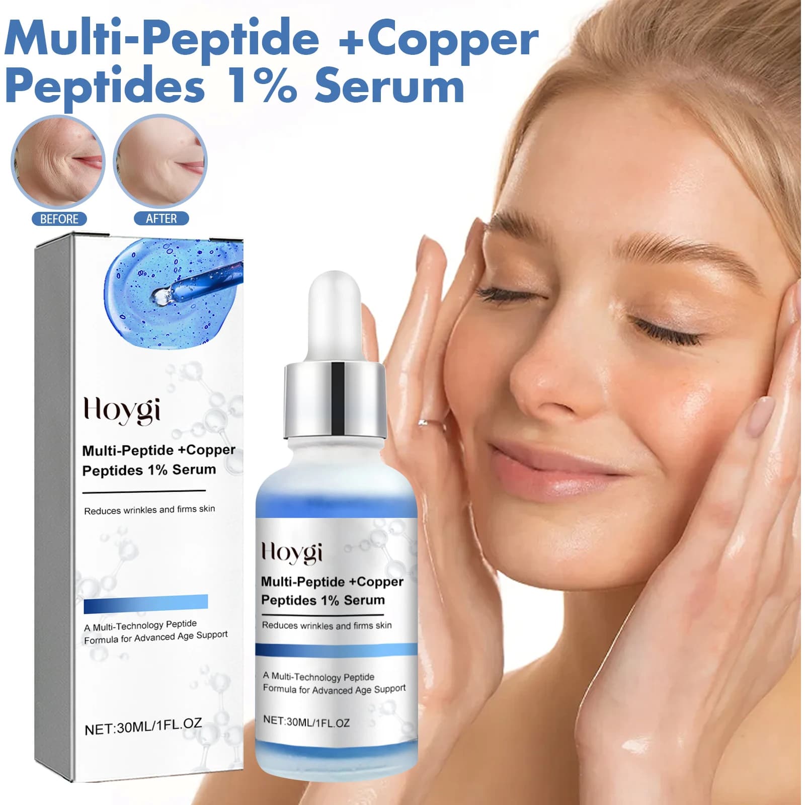 Siero Anti-Età Multi-Peptide - Matrixyl 3000 e Peptidi di Rame per Riparazione Profonda delle Rughe, Rassodamento e Tonificazione della Pelle, Essenza Viso