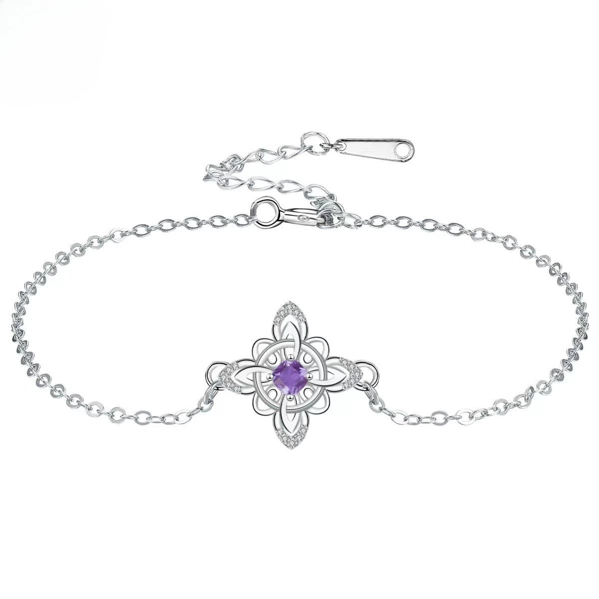 Bracciale con nodo strega in argento tailandese con amuleto di protezione con zirconi viola, braccialetto Wicca Stregoneria per gioielli Wiccan da donna