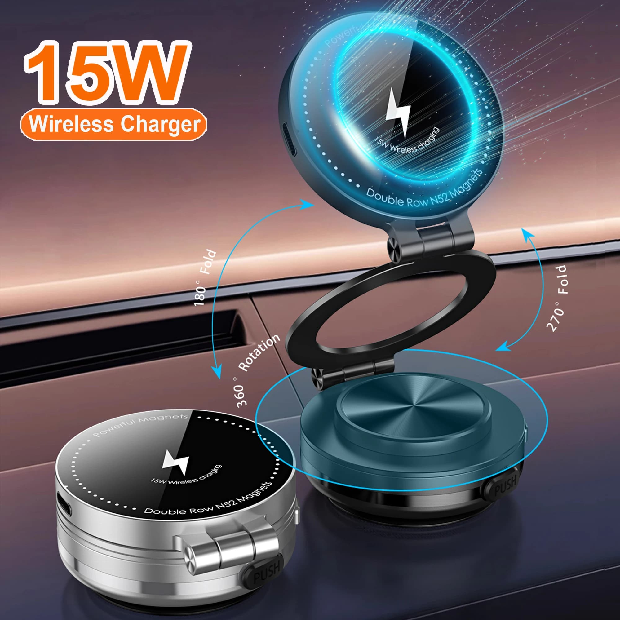 Supporto per telefono pieghevole Staffa magnetica per adsorbimento del vuoto Rotazione di 360 gradi Supporto GPS Cruscotto per auto Supporto per ventosa elettrica
