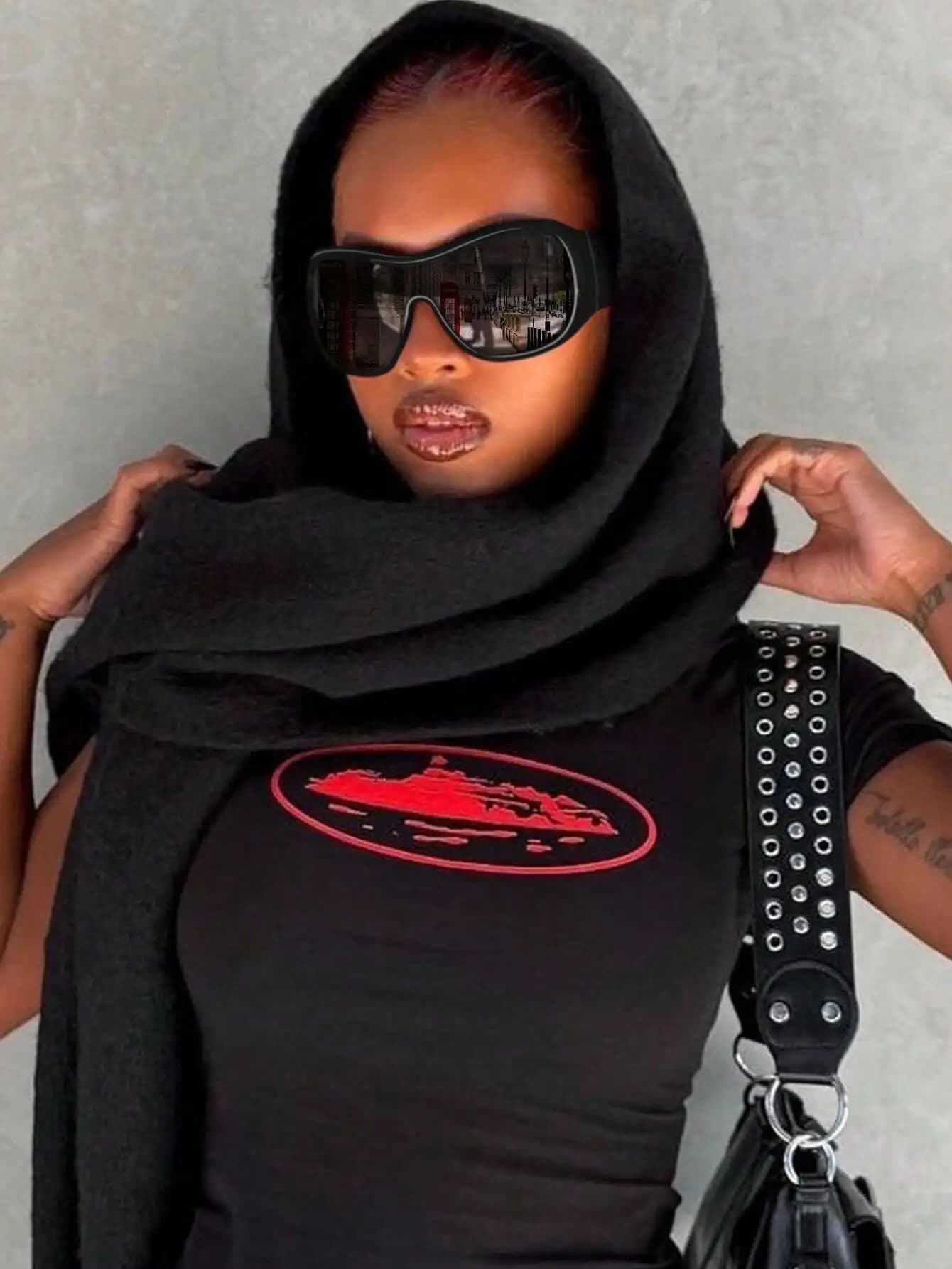 Maschera facciale avvolgente oversize da 1 pezzo, occhiali da sole personalizzati per protezione solare da esterno Y2K integrati alla moda