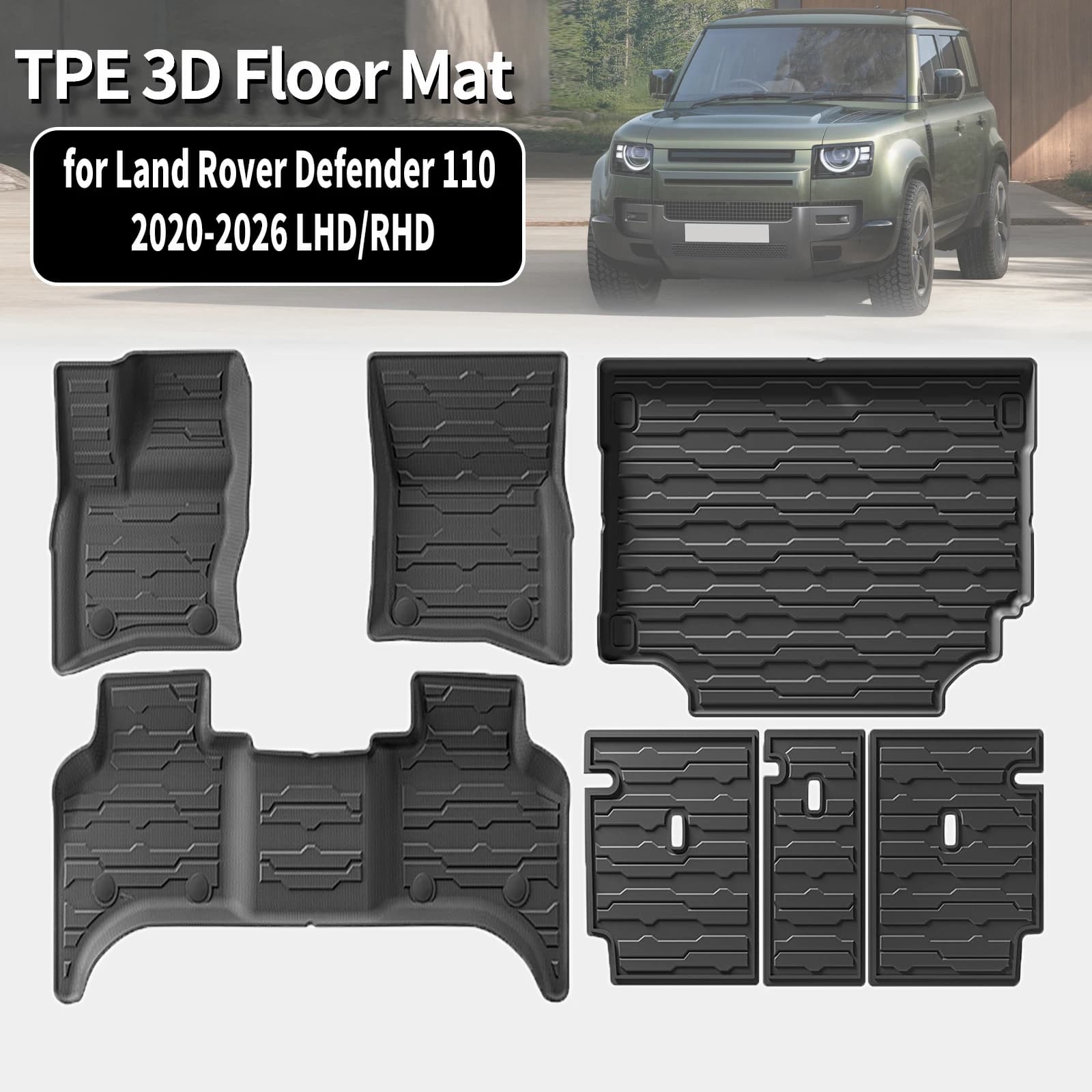for Land Rover Defender 110 2020-2026 (Only 4 Doors 5 Seat) LHD RHD Eco-Friendly TPE Car Floor & Trunk Mats, Non-Slip Dustproof