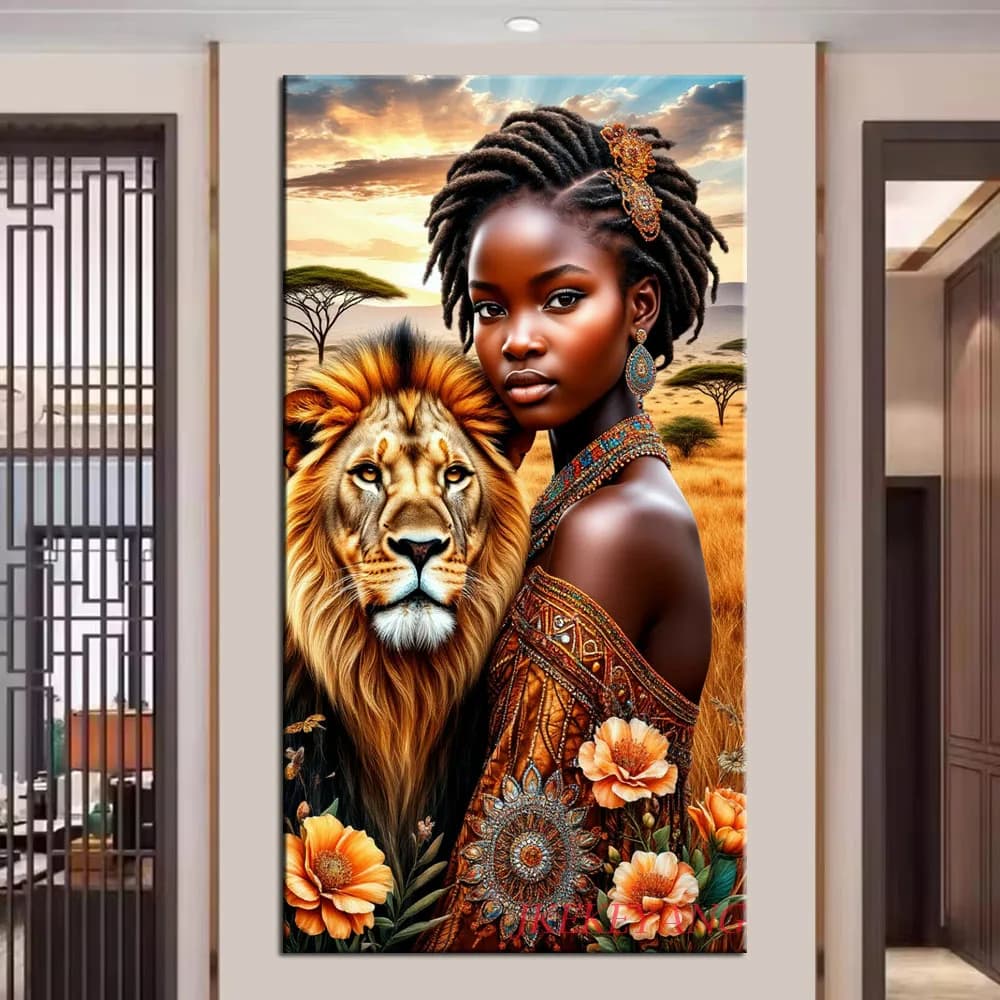 DIY Diamond Painting Kit African Girl and Animals Full Drill Cross Stitch 5D Diamond Mosaic Handmade Gift Home Decor