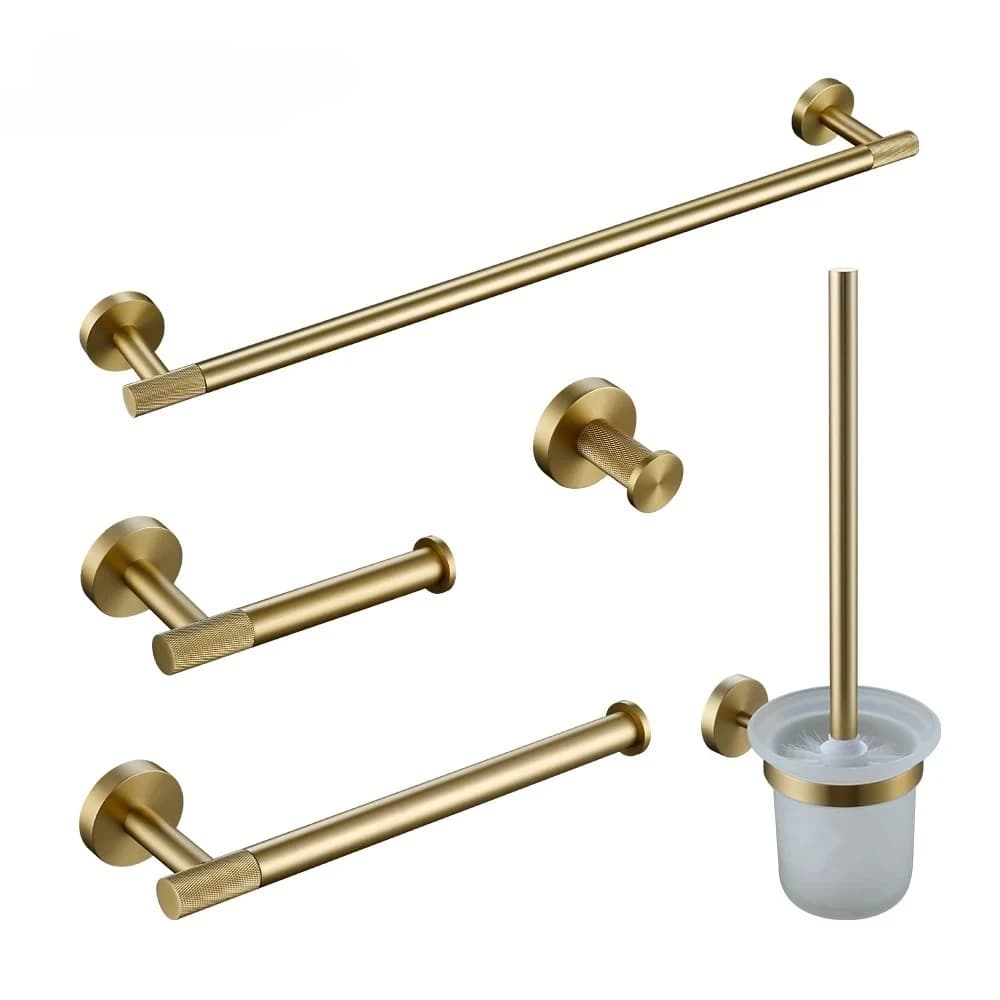 Robe Hook Brass Knurled Bathroom Hardware Set Shelf for Towels Paper Tissue Hol Brushed Gold Bathroom Accessories Towel Bar Bath