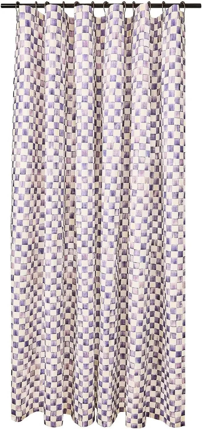Shower Curtain, Washable Fabric Shower Curtain for Bathroom Decor, 72" x 72", Purple-and-White Violet Check
