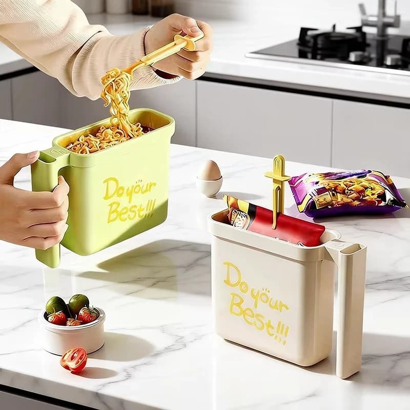 Ciotola per Noodle Istantanei Senza Lavaggio con Forchetta, Contenitore Termoresistente per Alimenti, Scatola Bento Riutilizzabile per Ramen