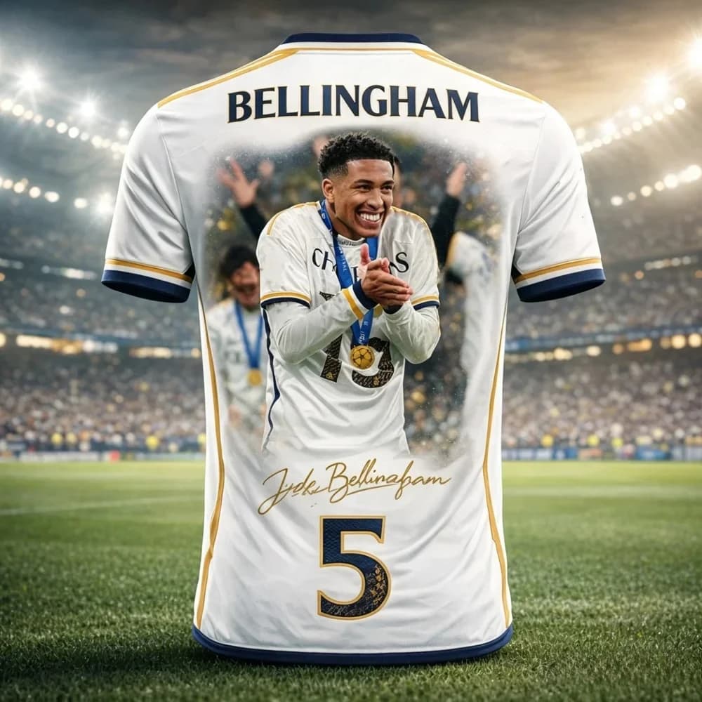 2026 Latest Bellingham 'Bernabeu Champion' Real Madrid T-shirt # 5 3D Printed for Men and Women Families