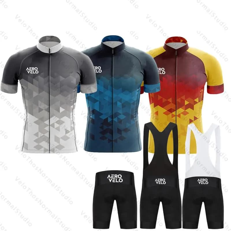 AERO VELO Summer Cycling Jersey Set Short sleeve and Bib Shorts Sport Camping Pro Race Bicycle Clothing MTB Ropa Maillot for Men