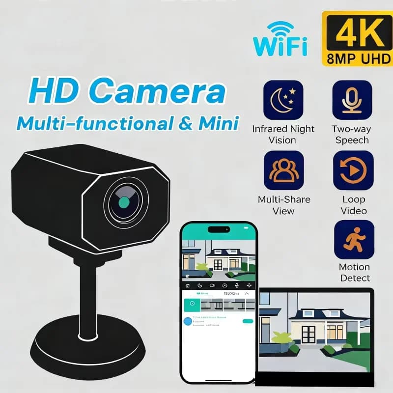 Telecamera di sicurezza WiFi 4K HD per la casa Mini sorveglianza IP interna intelligente con monitoraggio remoto APP Design portatile 2026 Nuovo